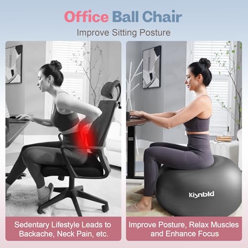 kisnbld Exercise Ball, Extra Thick Yoga Ball for Workout Pregnancy Stability, 4 Sizes Anti-Burst Balance Ball with Foot Pump - Heavy Duty Fitness Ball Chair for Office, Home & Gym - Image 3