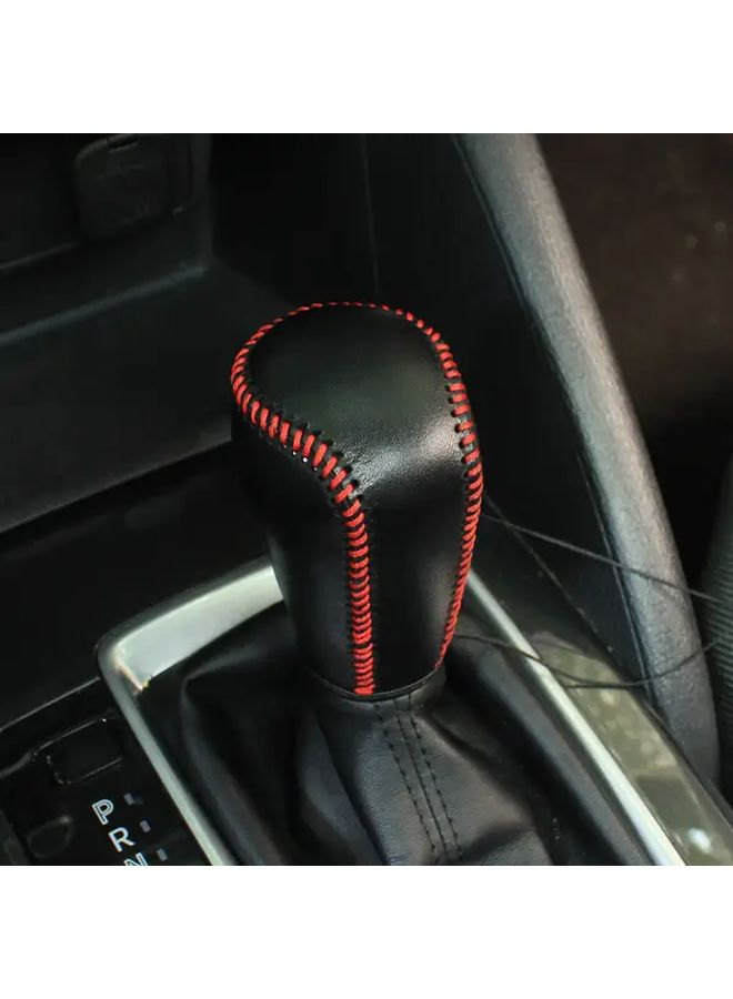 Carbon Fiber Shift Knob Cover Black Leather Red Thread For Mazda 3 CX4 CX5 - Image 3