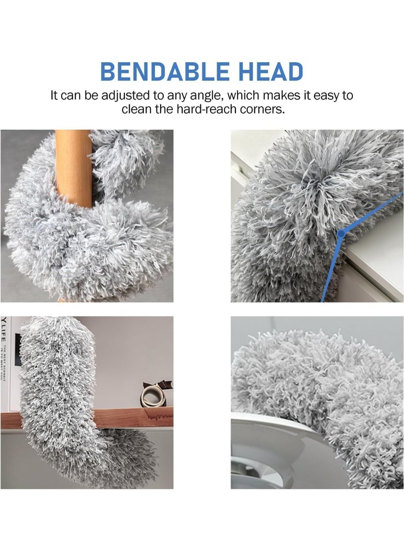 تراسل منفضة غبار ريش من الألياف الدقيقة قابلة للتمديد مع عمود تمديد طويل جداً، منفضة غبار من الألياف الدقيقة قابلة للتمديد، رأس قابل للثني، لتنظيف مروحة السقف، السقف، الستائر، الأثاث (3 قطع) - Image 4