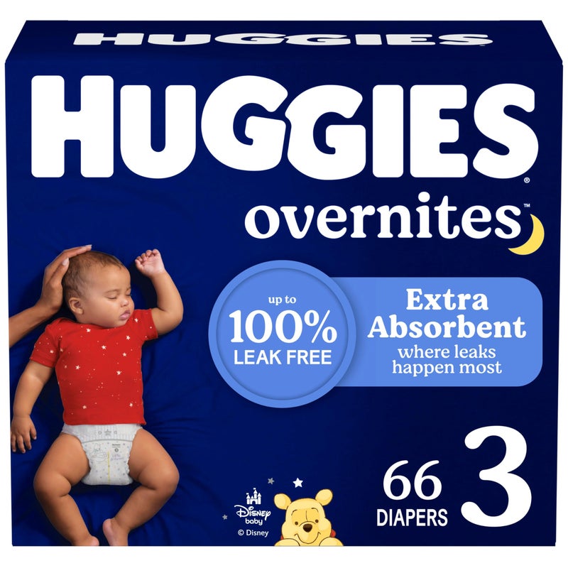 Huggies Overnites Size 3 Overnight Diapers (16-28 lbs), 66 Ct, Packaging May Vary - Image 1