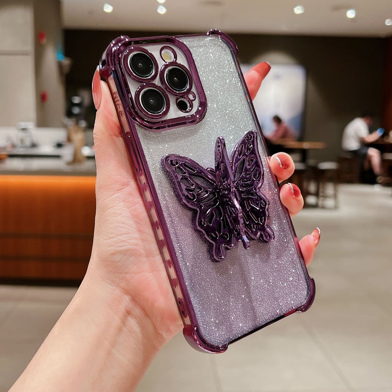 غلاف حماية أسود لهاتف Apple iPhone 16 Pro مع حامل فراشة - Image 5
