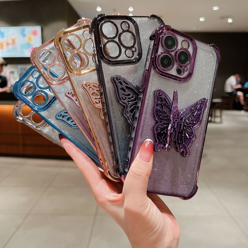 غلاف حماية أسود لهاتف Apple iPhone 16 Pro مع حامل فراشة - Image 1
