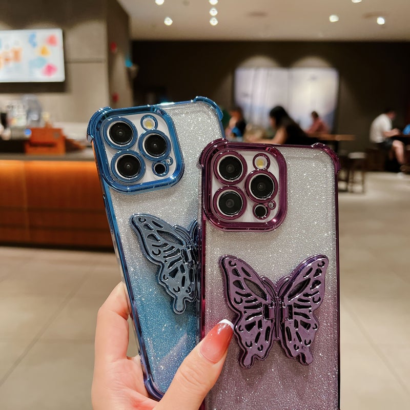غلاف حماية أسود لهاتف Apple iPhone 16 Pro مع حامل فراشة - Image 3