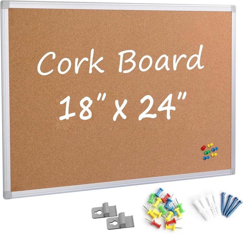 Board2by Cork Board Bulletin Board 24 x 18 Inches, Silver Aluminium Framed Corkboard, Office Board for Wall Cork, Large Wall Mounted Notice Pin Board for Home, Office and School - Image 1