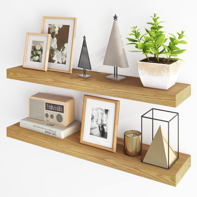 Fun Memories Floating Shelves for Wall 36Inch Floating Shelves Set of 2 Hanging Shelf with Invisible Brackets Bathroom Shelves for Living Room Bedroom Kitchen Oak