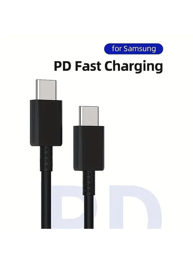 كابل شاحن سوبر فاست USB من النوع C إلى C بقوة 25 واط وطول 1 متر باللون الأبيض، مخصص لهواتف سامسونج. - Image 3