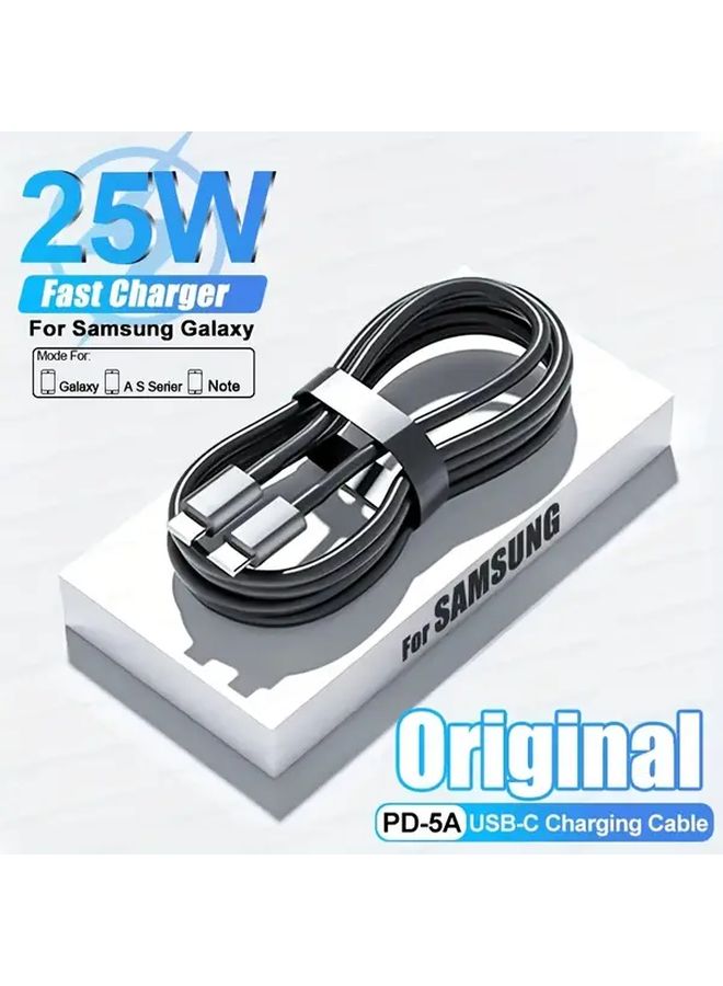 كابل شاحن سوبر فاست USB من النوع C إلى C بقوة 25 واط وطول 1 متر باللون الأبيض، مخصص لهواتف سامسونج. - Image 1