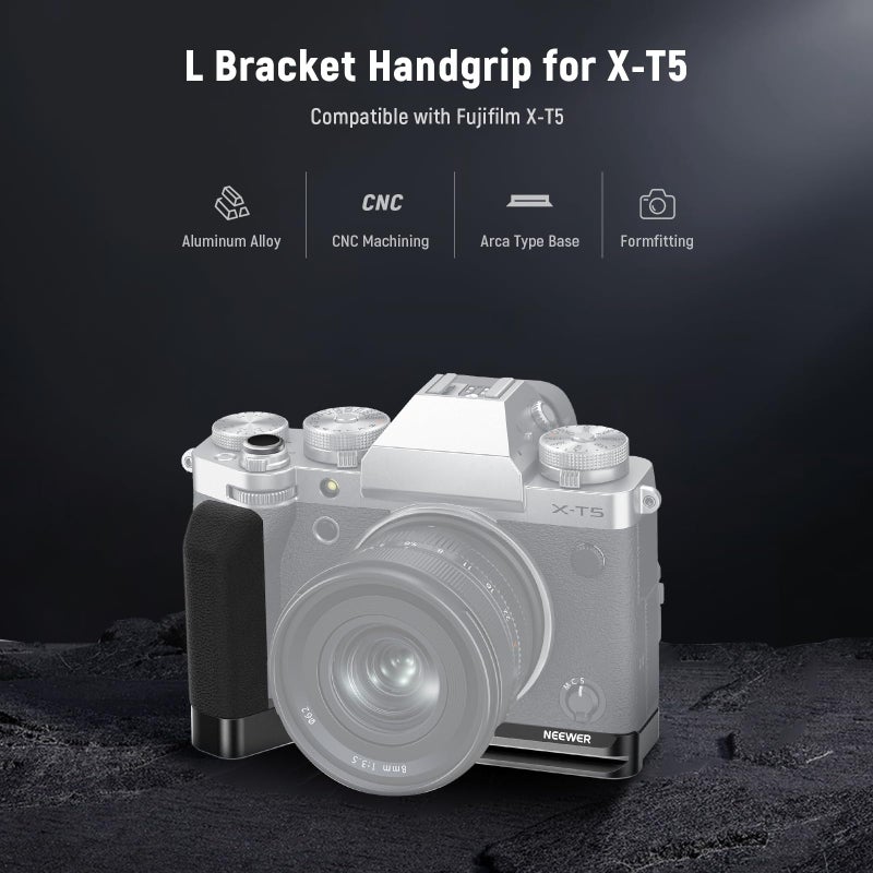NEEWER X-T5 L Handlegrip Compatible with Fujifilm, Metal L Plate with Silicone Grip, Shutter Button, Anti Twist 1/4" Screw, 3/8" 1/4" Threads, Arca Base Compatible with SmallRig Accessories, CA014G - Image 3