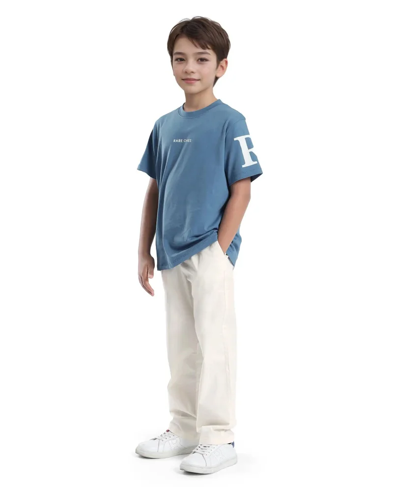 Rare Ones Rare Ones Kids Tilt Off White Cotton Plain Button And Zip Closure Regular Fit Trouser