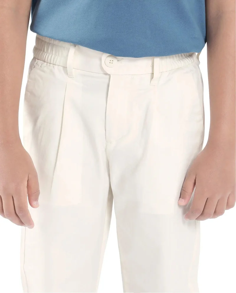 رير ونز Rare Ones Kids Tilt Off White Cotton Plain Button And Zip Closure Regular Fit Trouser