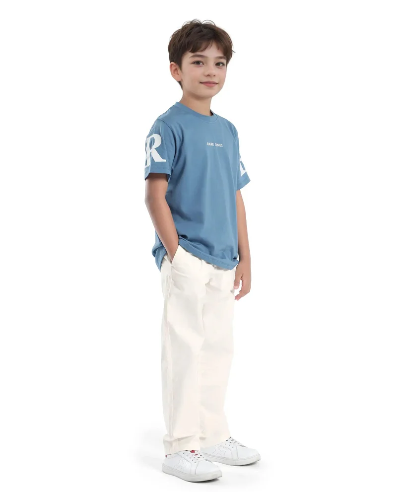 Rare Ones Rare Ones Kids Tilt Off White Cotton Plain Button And Zip Closure Regular Fit Trouser