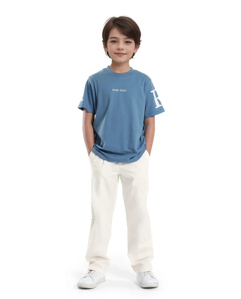 رير ونز Rare Ones Kids Tilt Off White Cotton Plain Button And Zip Closure Regular Fit Trouser