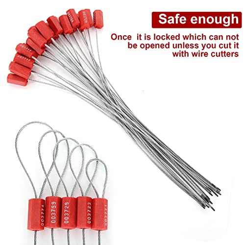 APACALI 100 PCS Steel Security Cable Seals Numbered Tamper Proof Security Tags, Red Pull-Tite Container Seals Wire Seals, Metal Self-Locking Cable Steel Wire Seal for Truck Container Shipping, 12”/300mm - Image 5