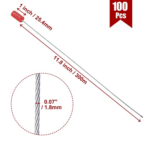 APACALI 100 PCS Steel Security Cable Seals Numbered Tamper Proof Security Tags, Red Pull-Tite Container Seals Wire Seals, Metal Self-Locking Cable Steel Wire Seal for Truck Container Shipping, 12”/300mm - Image 2