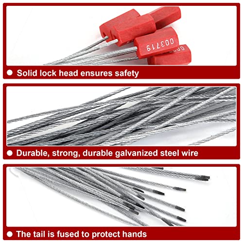 APACALI 100 PCS Steel Security Cable Seals Numbered Tamper Proof Security Tags, Red Pull-Tite Container Seals Wire Seals, Metal Self-Locking Cable Steel Wire Seal for Truck Container Shipping, 12”/300mm - Image 3