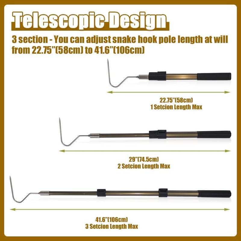 Wamlet 41.6" Snake Hook Reptile Catcher Stick Tongs Rattlesnakes Grabber Pick-up Handling Tool Kit for Catching Controlling or Moving Python Copperhead - Image 3
