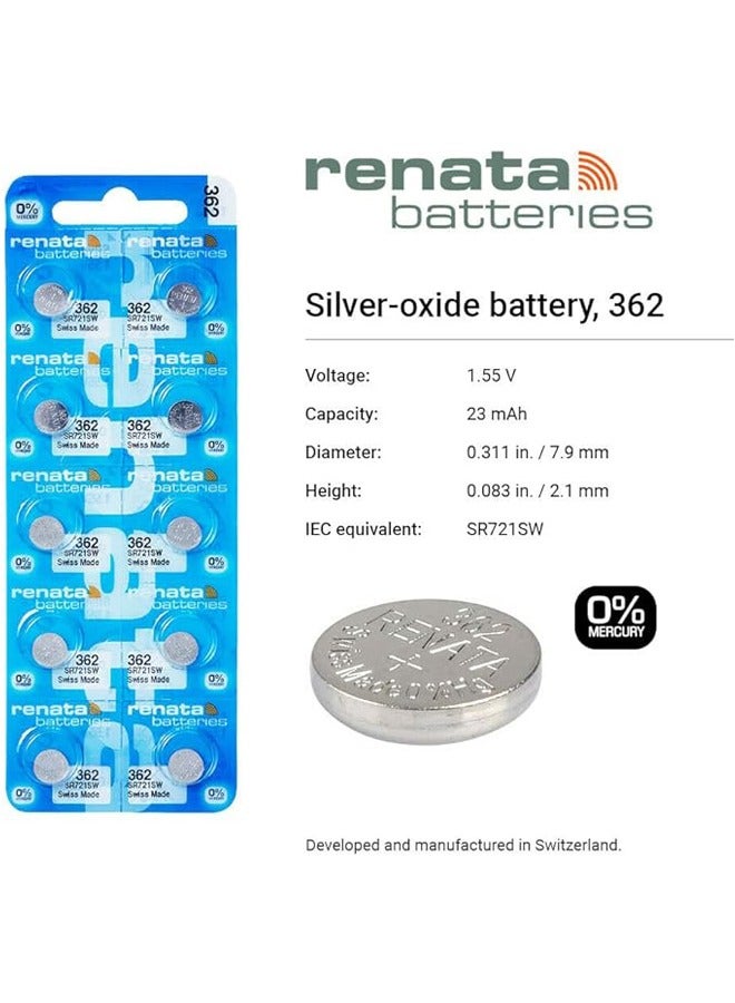 Renata wristwatch battery - Swiss made, 1.55V button cell, Renata Long Life Battery, Strap (5 pcs) 362-2, SR721SW - Image 2