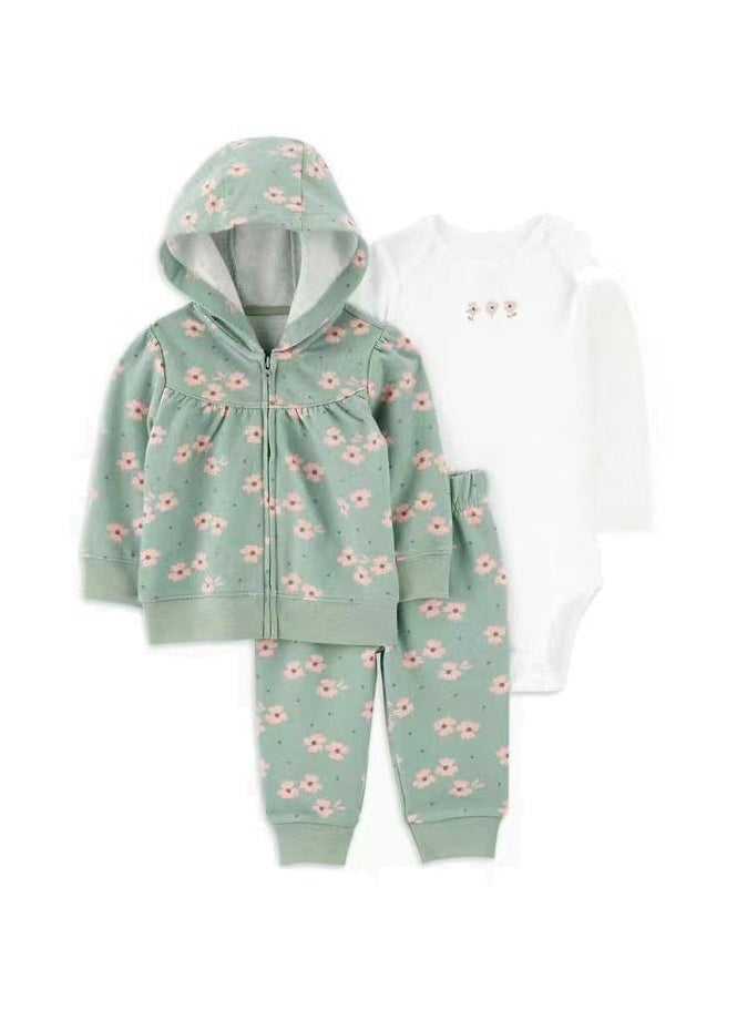 RedMapleTEK Boys And Girls Baby Sweater Jacket Hooded Coat Long-Sleeved Jumpsuit Baby Three-Piece Set - Image 1