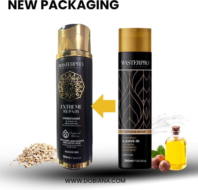 MASTERPRO PROFESSIONAL LeaveIn Conditioner 300ml  SulfateFree Repair Treatment for Dry Damaged & Frizzy Hair  Collagen Macadamia Oil & Lactic Acid  Moisturizing AntiFrizz & Volume Control - Image 1