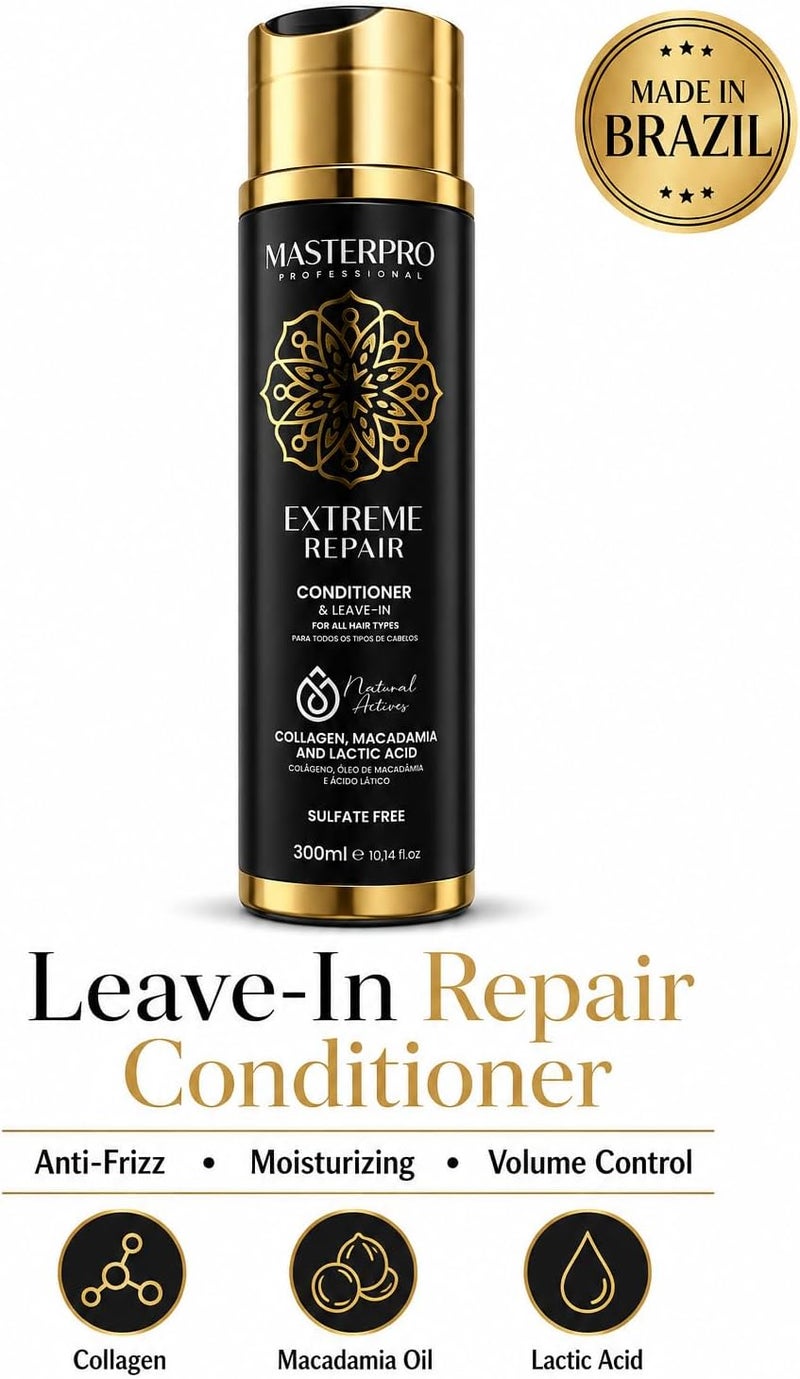 MASTERPRO PROFESSIONAL LeaveIn Conditioner 300ml  SulfateFree Repair Treatment for Dry Damaged & Frizzy Hair  Collagen Macadamia Oil & Lactic Acid  Moisturizing AntiFrizz & Volume Control - Image 2