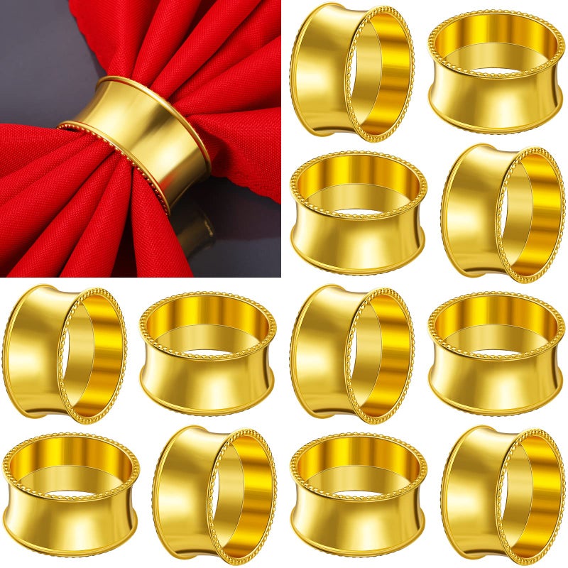 Hotop 8 Pcs Gold Napkin Rings Set Metal Napkin Holder Rings Holiday Rhinestone Delicate Buckle for Easter Wedding Dinner Party Receptions Family Gathering Table Setting Holiday Table Decoration 