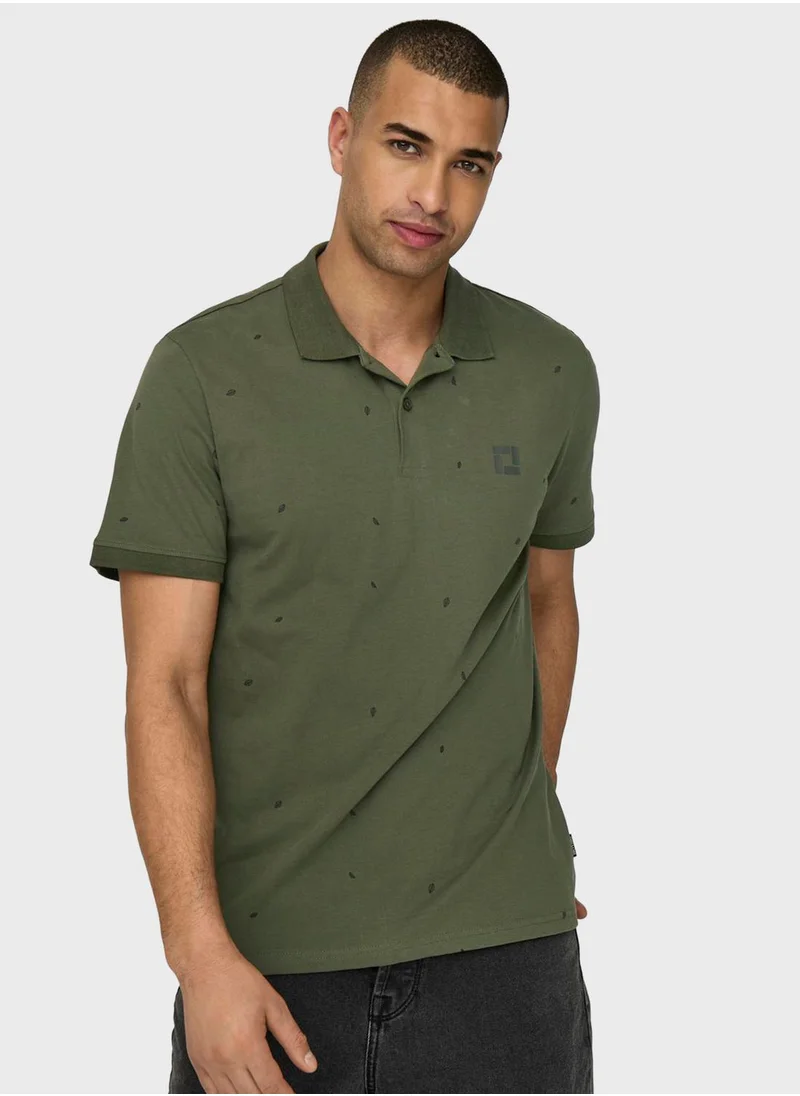 Only & Sons All Over Print Crew Neck Polo