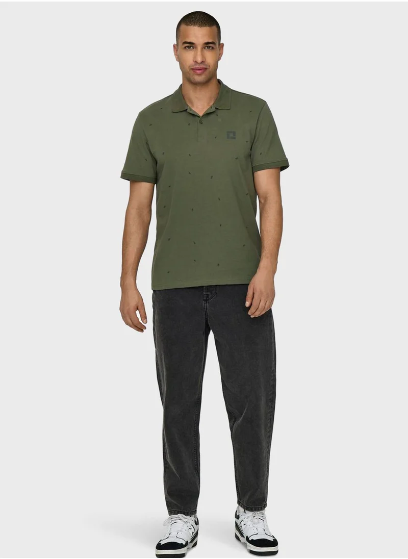 Only & Sons All Over Print Crew Neck Polo
