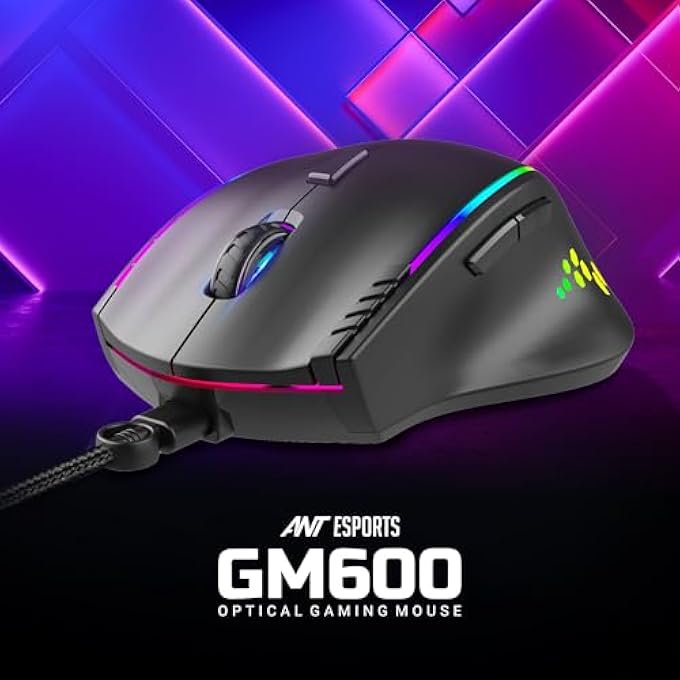 ANT Esports GM600 RGB WIRED PROGRAMMABLE GAMING MOUSE | 7200 DPI OPTICAL SENSOR | HUANO MOUSE SWITCHES | 7-BUTTON DESIGN WITH MACROS SUPPORT - Image 2