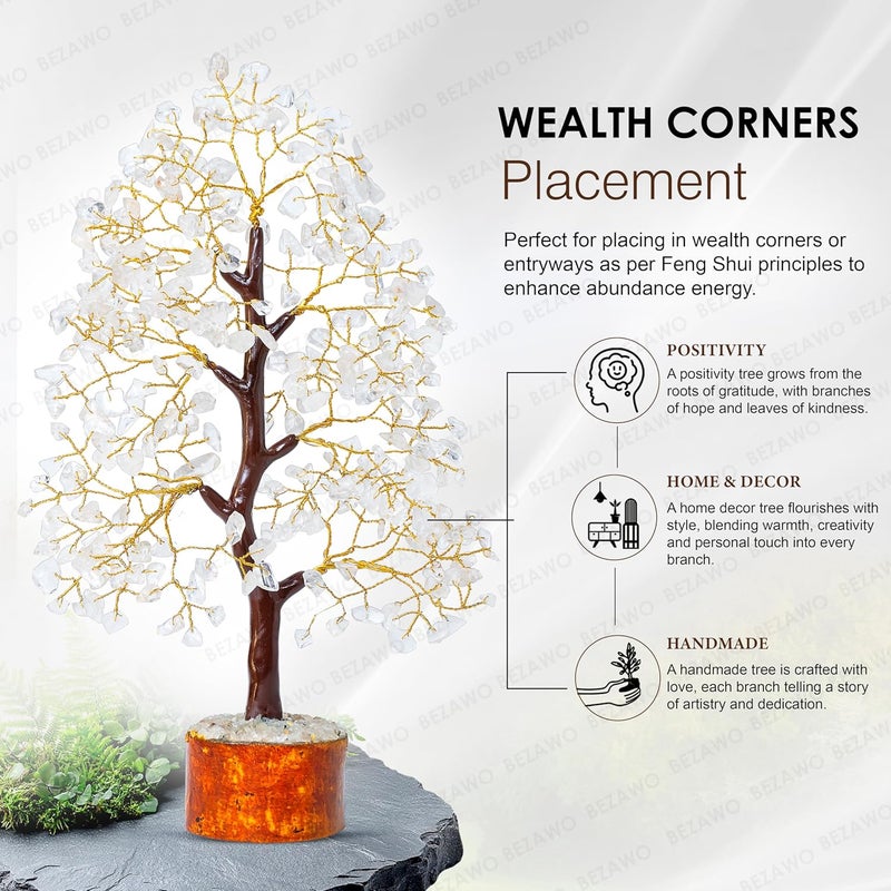 Crocon Clear Quartz Crystal Tree of Life - Chakra for Positive Energy, Feng Shui Decor - Gemstone Money Bonsai Tree, Good Luck Healing Crystals - Meditation Stones, Spiritual Unique Gift 10-12" - Image 5
