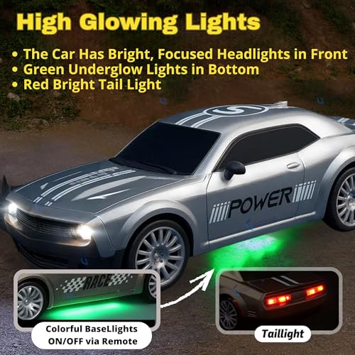 GRAPHENE RC Drift Remote Control Car Toy for Boys Kids Adults 20Kmph 2.4GHz 1:24 Scale 4WD with USB Charger Racing Drifting Tyres Long Range Remote LED Lights Crawlers Mastang Stunt Car 4+Years - Image 3