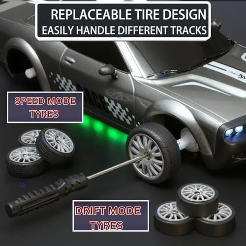 GRAPHENE RC Drift Remote Control Car Toy for Boys Kids Adults 20Kmph 2.4GHz 1:24 Scale 4WD with USB Charger Racing Drifting Tyres Long Range Remote LED Lights Crawlers Mastang Stunt Car 4+Years - Image 4