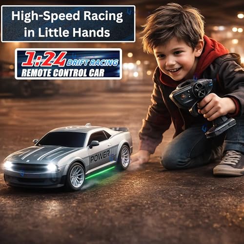 GRAPHENE RC Drift Remote Control Car Toy for Boys Kids Adults 20Kmph 2.4GHz 1:24 Scale 4WD with USB Charger Racing Drifting Tyres Long Range Remote LED Lights Crawlers Mastang Stunt Car 4+Years - Image 5