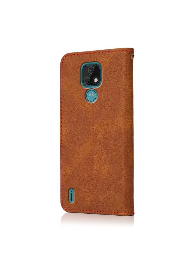 اس-توب جراب لهاتف Motorola Moto E7 مصنوع من الجلد بخياطة ثنائية اللون - Image 3