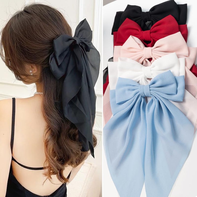 FDBJulyy Hair Bows for Women  Girls Big Bow Clips with Ribbons  BowKnot Clips for Thick  Thin Hair Nonslip Claw Clips 5 PCS