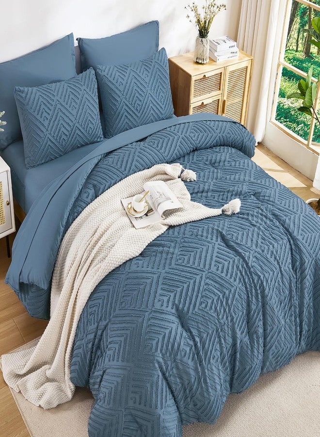Andency طقم لحاف أندينسي كبير الحجم بحجم كوين، 7 قطع، لون أزرق محيطي - طقم سرير كامل، حجم كوين كبير، بنمط بوهيمي، خفيف الوزن، منفوش، مع لحاف، ملاءات، أغطية وسائد، وأغطية أغطية وسائد مزخرفة. - Image 2