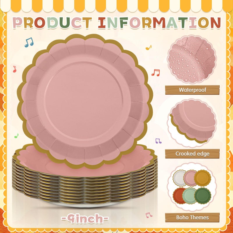 Tiangrid 96 Pcs Pastel Paper Plates 9 Inch Gradient Scalloped Paper Disposable Dinner Dessert Plates for Easter Birthday Wedding Bridal Party Supplies  6 Colors - Image 3