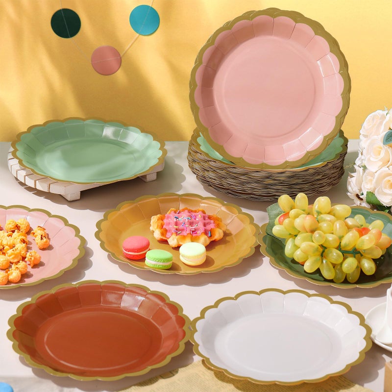 Tiangrid 96 Pcs Pastel Paper Plates 9 Inch Gradient Scalloped Paper Disposable Dinner Dessert Plates for Easter Birthday Wedding Bridal Party Supplies  6 Colors - Image 2
