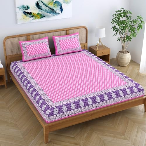 Colorish Cotton Blend Traditional Jaipuri Printed King Size Double Bedsheet with 2 Pillow Covers – Pink Royale - Image 4