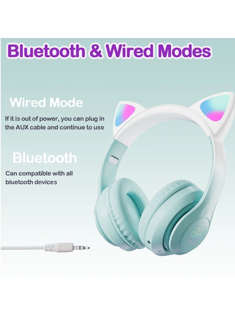 سماعات رأس ستيريو لاسلكية بتصميم أذن قطة بتقنية بلوتوث