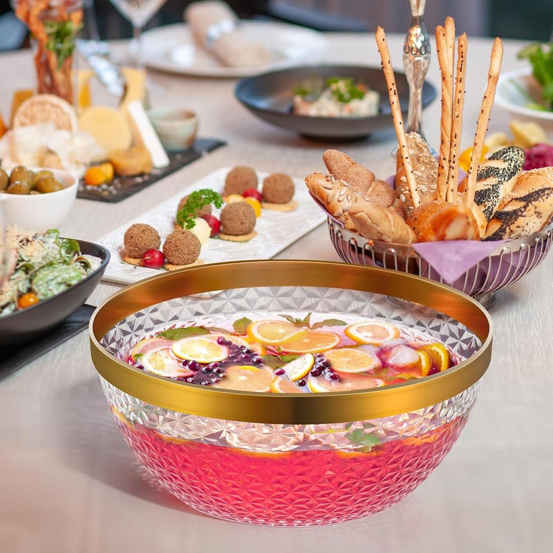 NiHome Plastic Punch Bowl with Ladle and Tong for Parties, Weddings, BBQs, 1.4 Gallon Gold Trim Clear Beverage Serving Bowl Complete Set for Cocktails, Salads, Snacks, Easy to Clean - Image 5