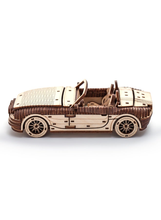 DROVO Wooden 3D Puzzle Car – Roadster 007 Convertible Model Kit | 272 Laser-Cut Birch Pieces, Moving Parts, DIY James Bond Spy Car Replica for Adults & Kids - Image 2