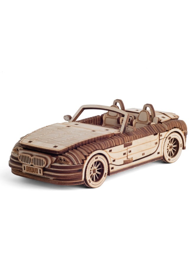 DROVO Wooden 3D Puzzle Car – Roadster 007 Convertible Model Kit | 272 Laser-Cut Birch Pieces, Moving Parts, DIY James Bond Spy Car Replica for Adults & Kids - Image 1