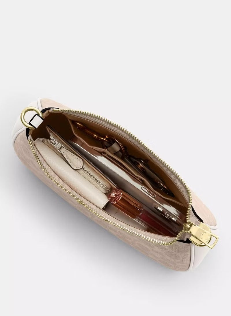 كوتش اوت ليت تيري توقيع حقيبة قماش واحدة الكتف ، حقيبة يد نسائية ، حقيبة هوبو نسائية ، حقيبة توت نسائية ، حقيبة سفر نسائية ، ذهبية وأبيض 24cm - Image 5