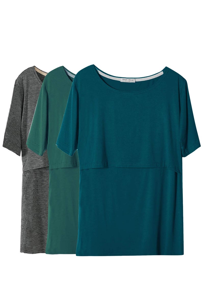 Smallshow 3 Pcs Maternity Nursing TShirt Nursing Tops Deep GreenDeep GreyTeal XLarge