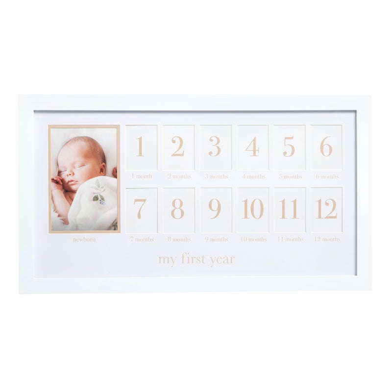Pearhead My First Year Photo Moments, Baby's First Twelve Months Photo Collage and Gender Neutral Keepsake, Ideal for Baby Shower, New Mom Gift and Nursery Decor, 13 Photo Inserts, Beige Mat - Image 1