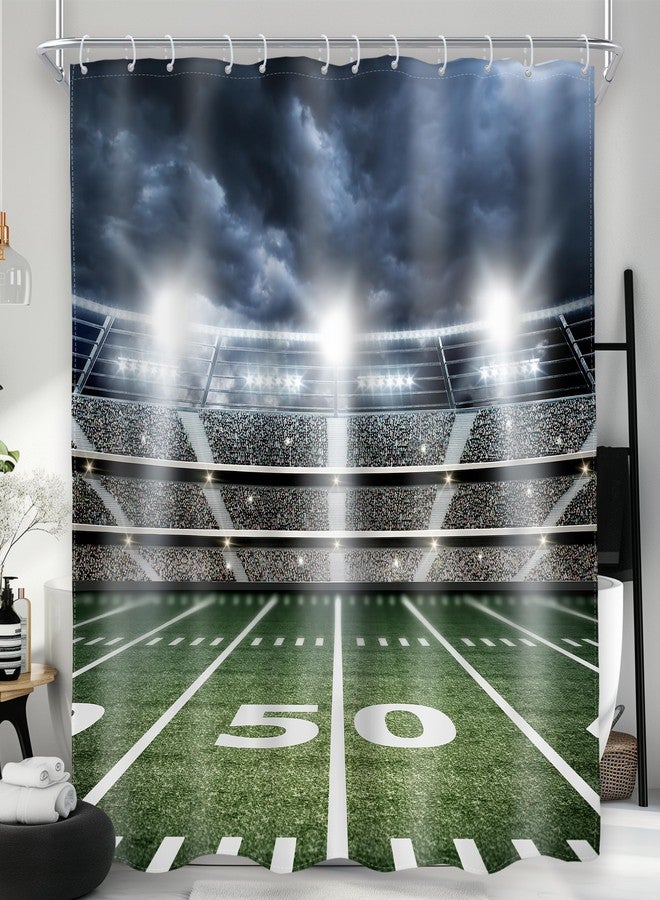 AMBZEK American Football Shower Curtain Boys Sports Bathroom Accessories 60Wx72L Men Masculine Shower Curtain Set Stadium Field Soccer Green Cloth Fabric Bathroom Decor Set with 12 Pack Hooks - Image 1