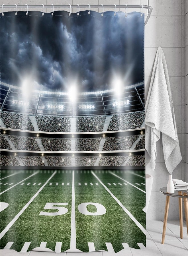 AMBZEK American Football Shower Curtain Boys Sports Bathroom Accessories 60Wx72L Men Masculine Shower Curtain Set Stadium Field Soccer Green Cloth Fabric Bathroom Decor Set with 12 Pack Hooks - Image 2