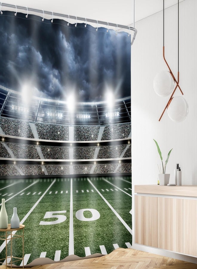 AMBZEK American Football Shower Curtain Boys Sports Bathroom Accessories 60Wx72L Men Masculine Shower Curtain Set Stadium Field Soccer Green Cloth Fabric Bathroom Decor Set with 12 Pack Hooks - Image 3
