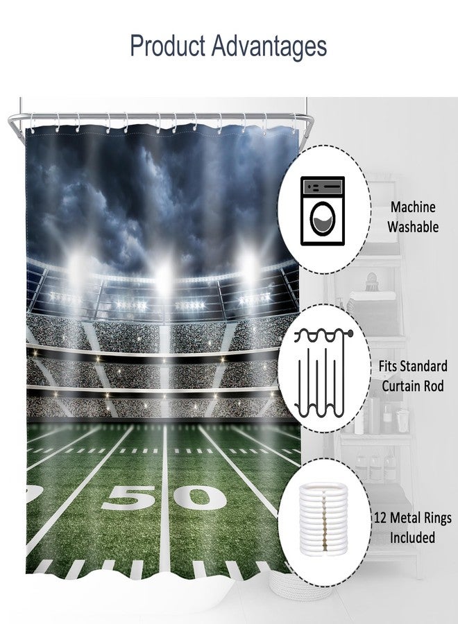 AMBZEK American Football Shower Curtain Boys Sports Bathroom Accessories 60Wx72L Men Masculine Shower Curtain Set Stadium Field Soccer Green Cloth Fabric Bathroom Decor Set with 12 Pack Hooks - Image 5