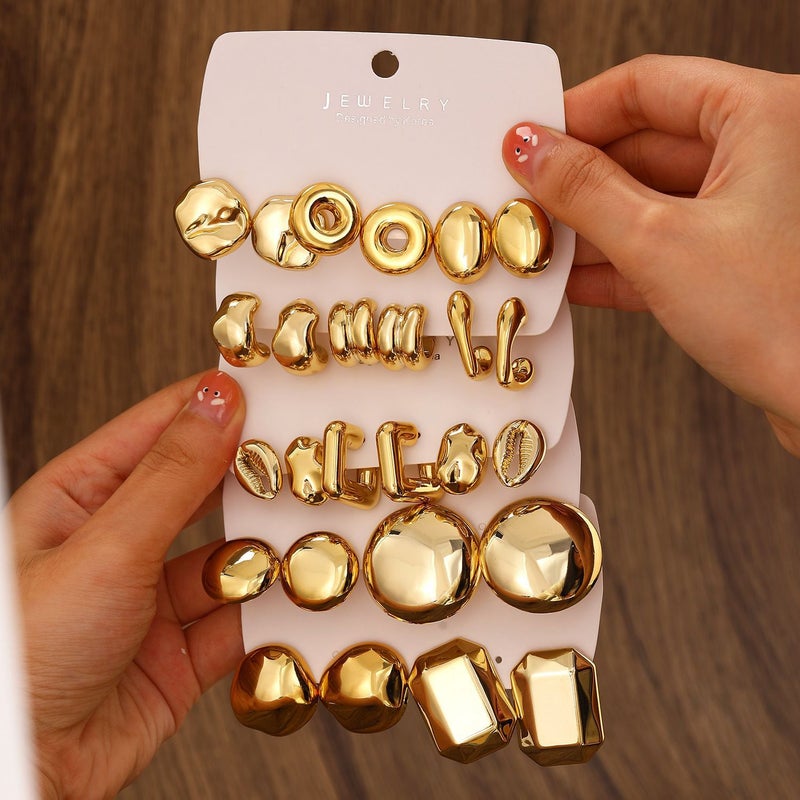ofeankri Elegant Geometric Gold CCB Earrings - Exaggerated Circle Design, Creative Set for Women - Image 1